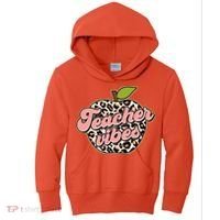 Cute Teacher Vibes Leopard Print Apple Kids Hoodie thumb 0