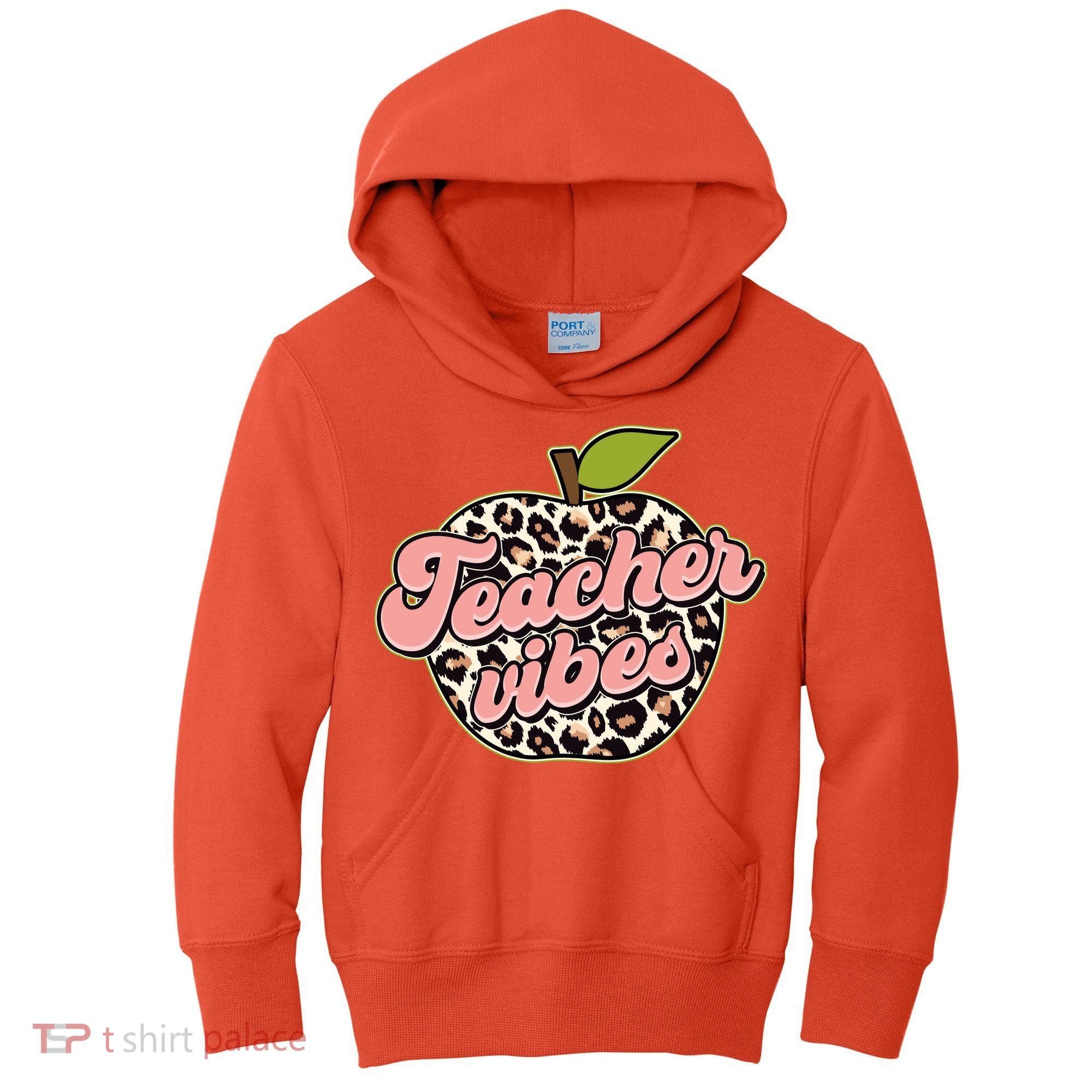 Cute Teacher Vibes Leopard Print Apple Kids Hoodie