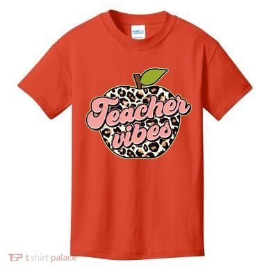 Cute Teacher Vibes Leopard Print Apple Kids T-Shirt