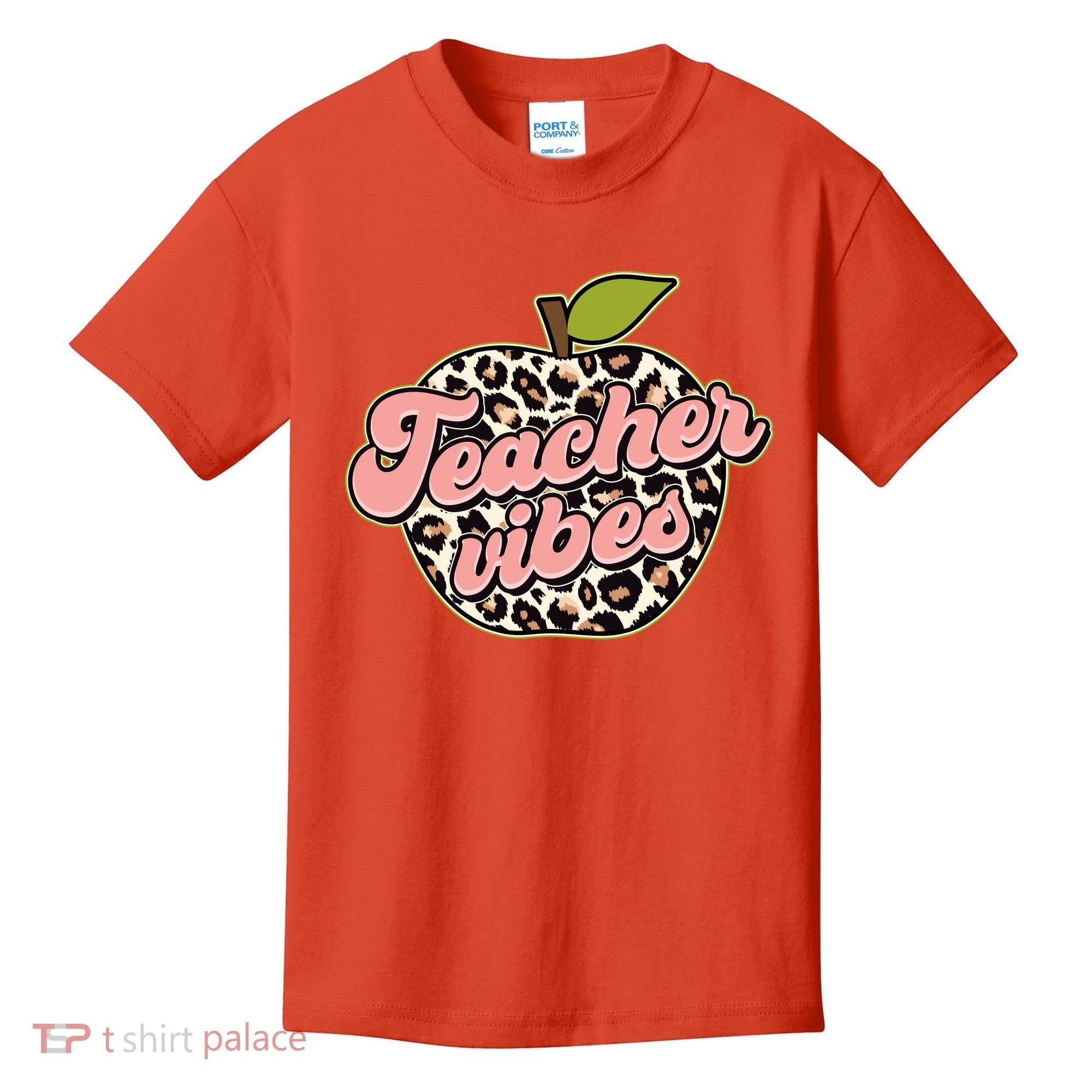 Cute Teacher Vibes Leopard Print Apple Kids T-Shirt