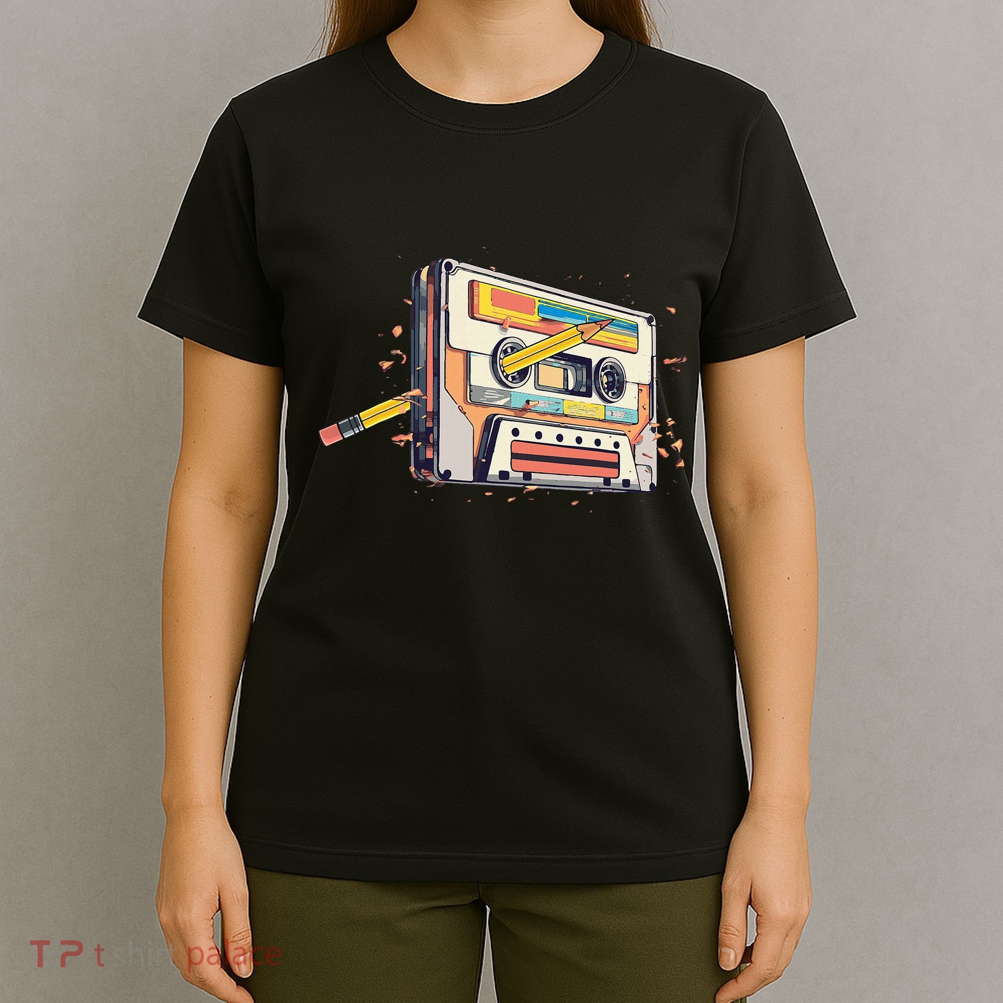 Cassette Tape Vintage Pencil 70s 80s 90s Classic Music T-Shirt