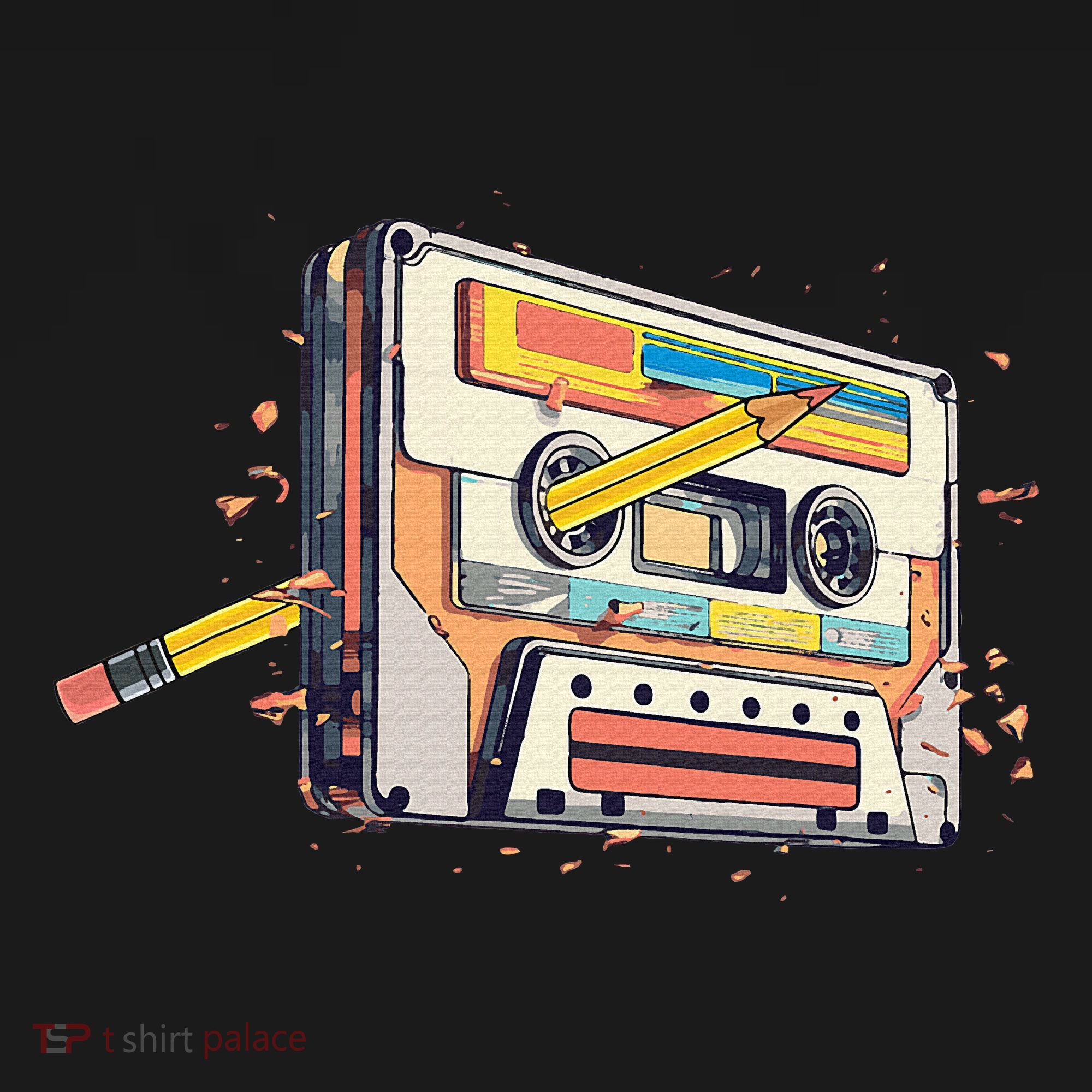 Cassette Tape Vintage Pencil 70s 80s 90s Classic Music T-Shirt