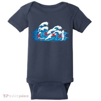 Chicago Tsunami Wave State Flag Baby Bodysuit
