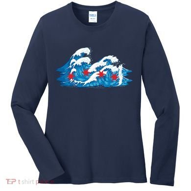 Chicago Tsunami Wave State Flag Women's Long Sleeve Shirt