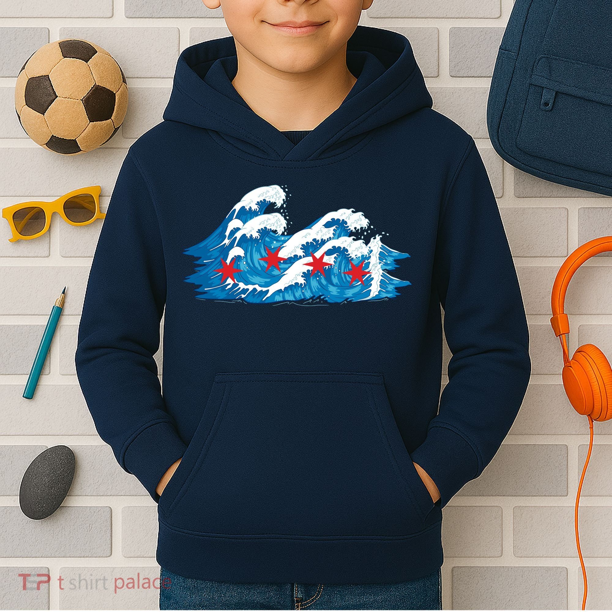 Chicago Tsunami Wave State Flag Kids Hoodie