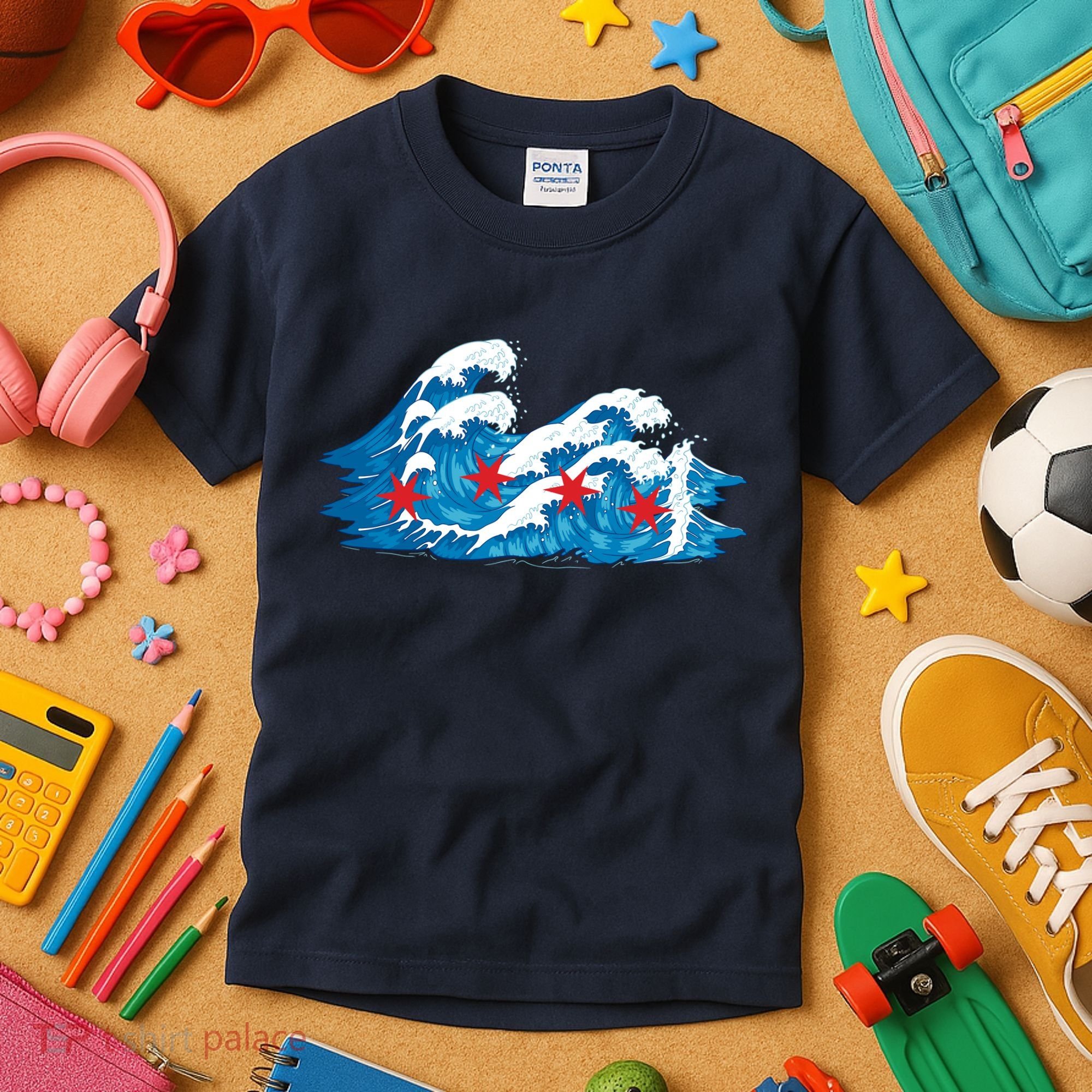 Chicago Tsunami Wave State Flag Kids T-Shirt