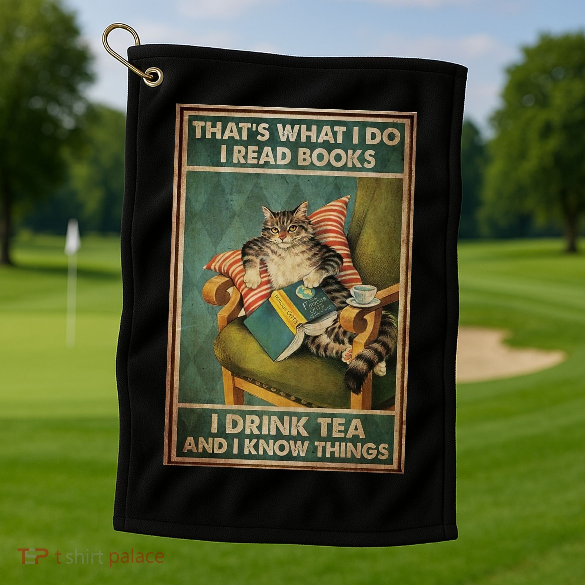Cat Thats What I Do I Read Books I Drink Tea And Know Things Golf Towel