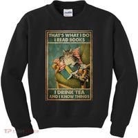Cat Thats What I Do I Read Books I Drink Tea And Know Things Kids Sweatshirt thumb 0
