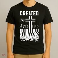 Created To Worship Funny Christian Pianist T-Shirt thumb 3