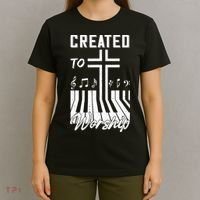 Created To Worship Funny Christian Pianist T-Shirt thumb 4