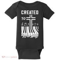 Created To Worship Funny Christian Pianist Baby Bodysuit thumb 0