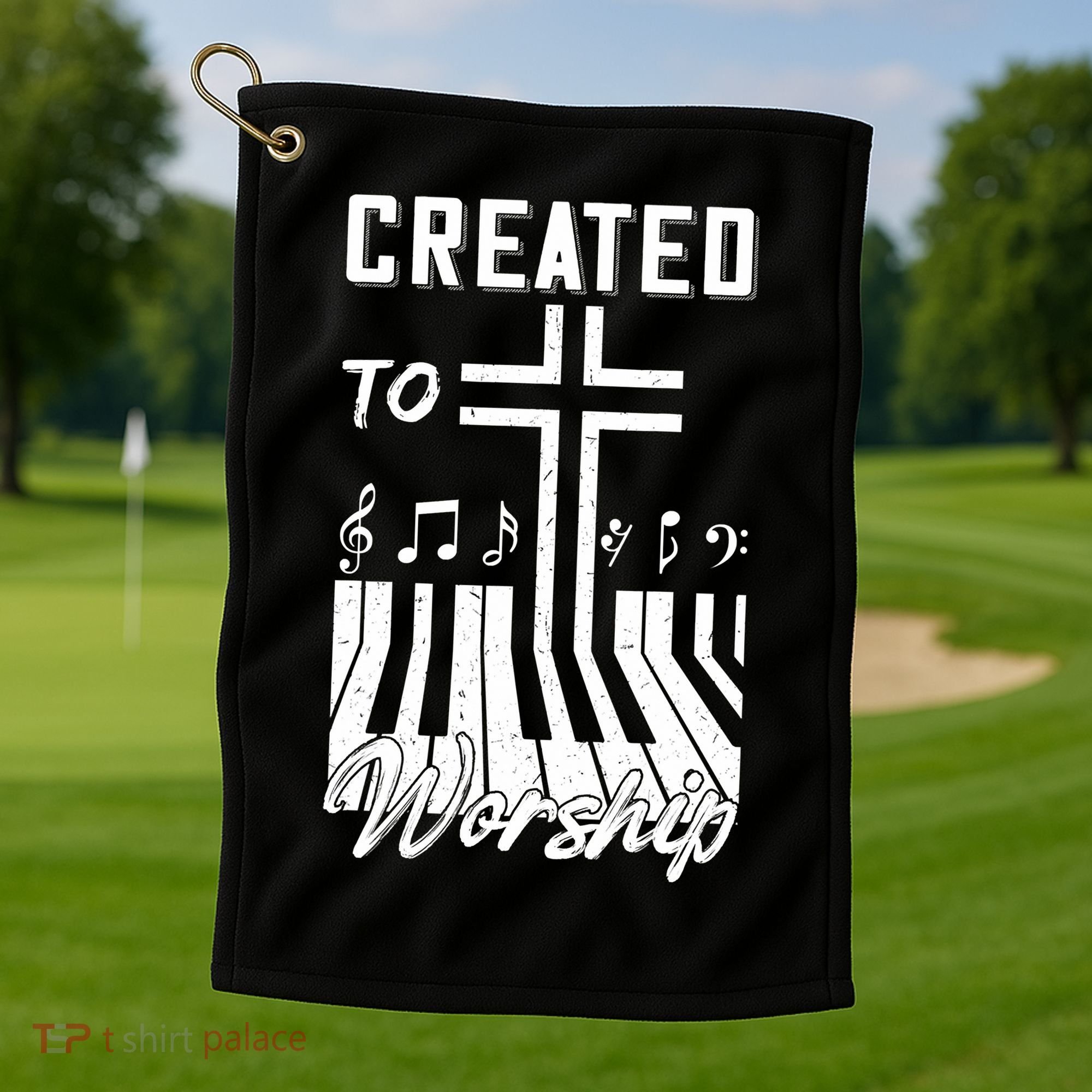 Created To Worship Funny Christian Pianist Golf Towel