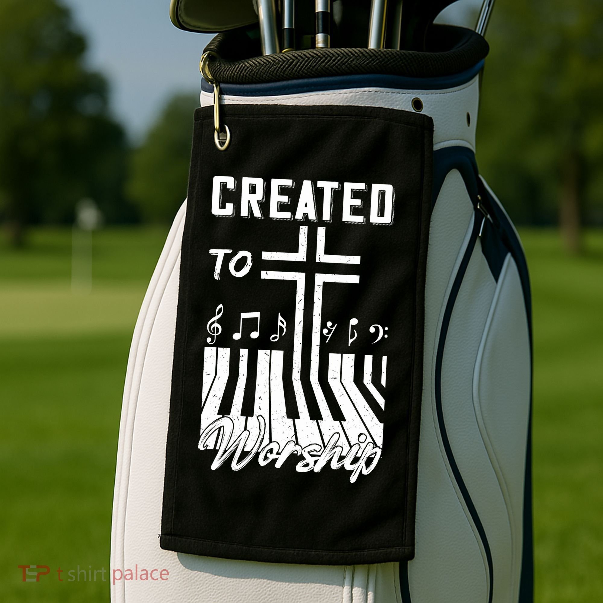 Created To Worship Funny Christian Pianist Golf Towel
