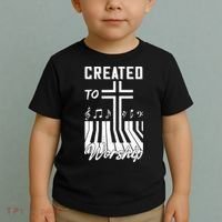 Created To Worship Funny Christian Pianist Toddler T-Shirt thumb 2