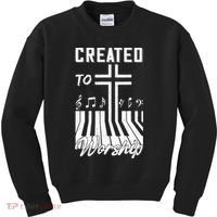 Created To Worship Funny Christian Pianist Kids Sweatshirt thumb 0