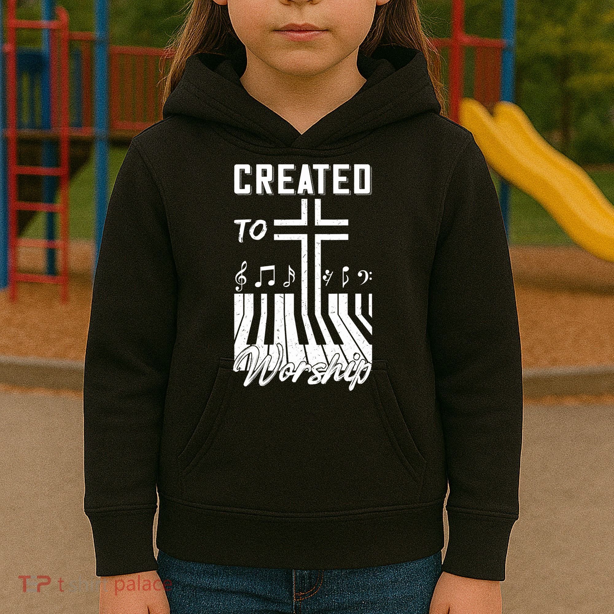 Created To Worship Funny Christian Pianist Kids Hoodie