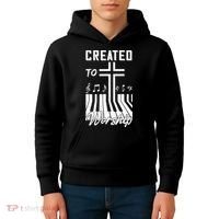 Created To Worship Funny Christian Pianist Kids Hoodie thumb 4