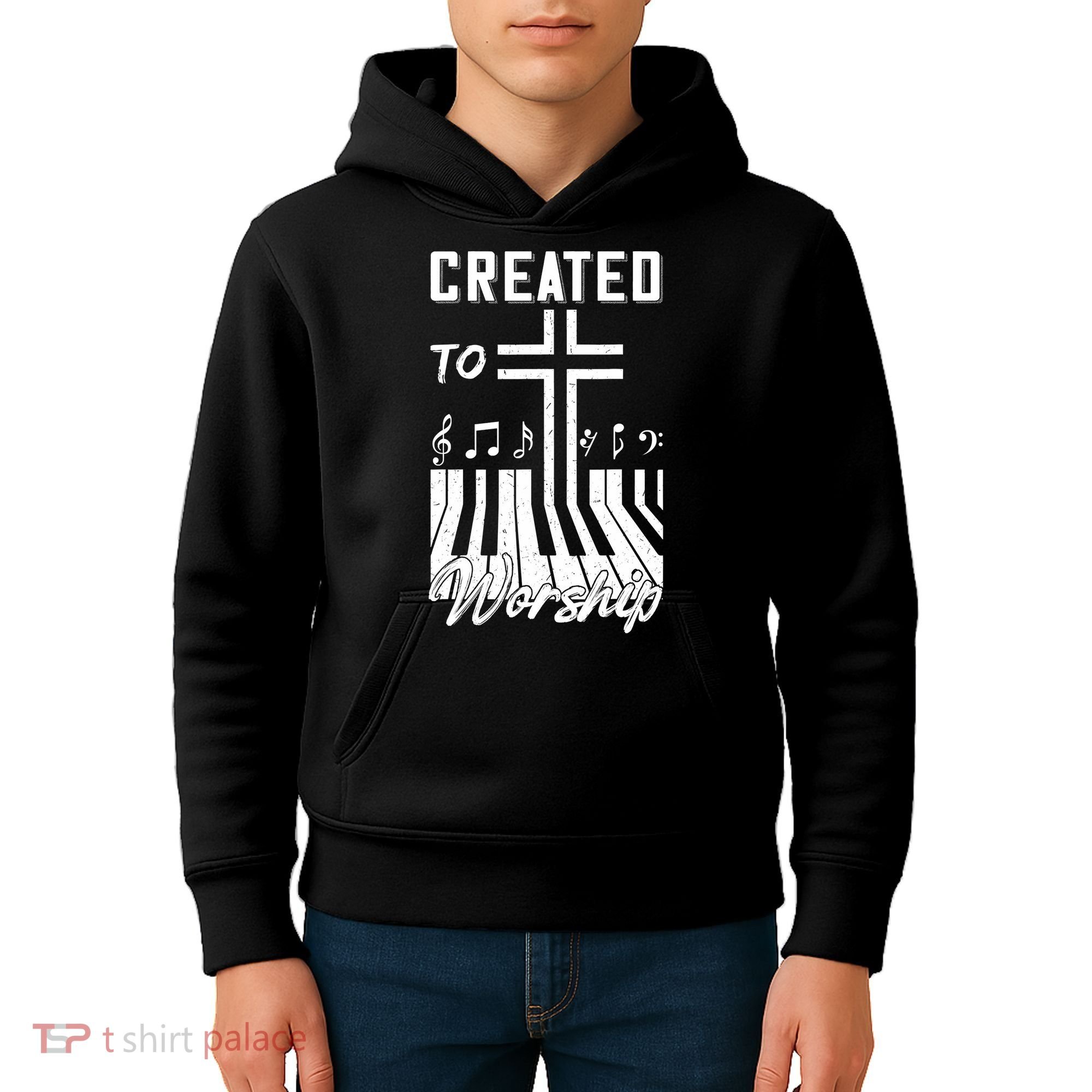 Created To Worship Funny Christian Pianist Kids Hoodie