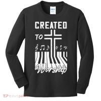 Created To Worship Funny Christian Pianist Kids Long Sleeve Shirt thumb 0