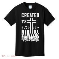 Created To Worship Funny Christian Pianist Kids T-Shirt thumb 0