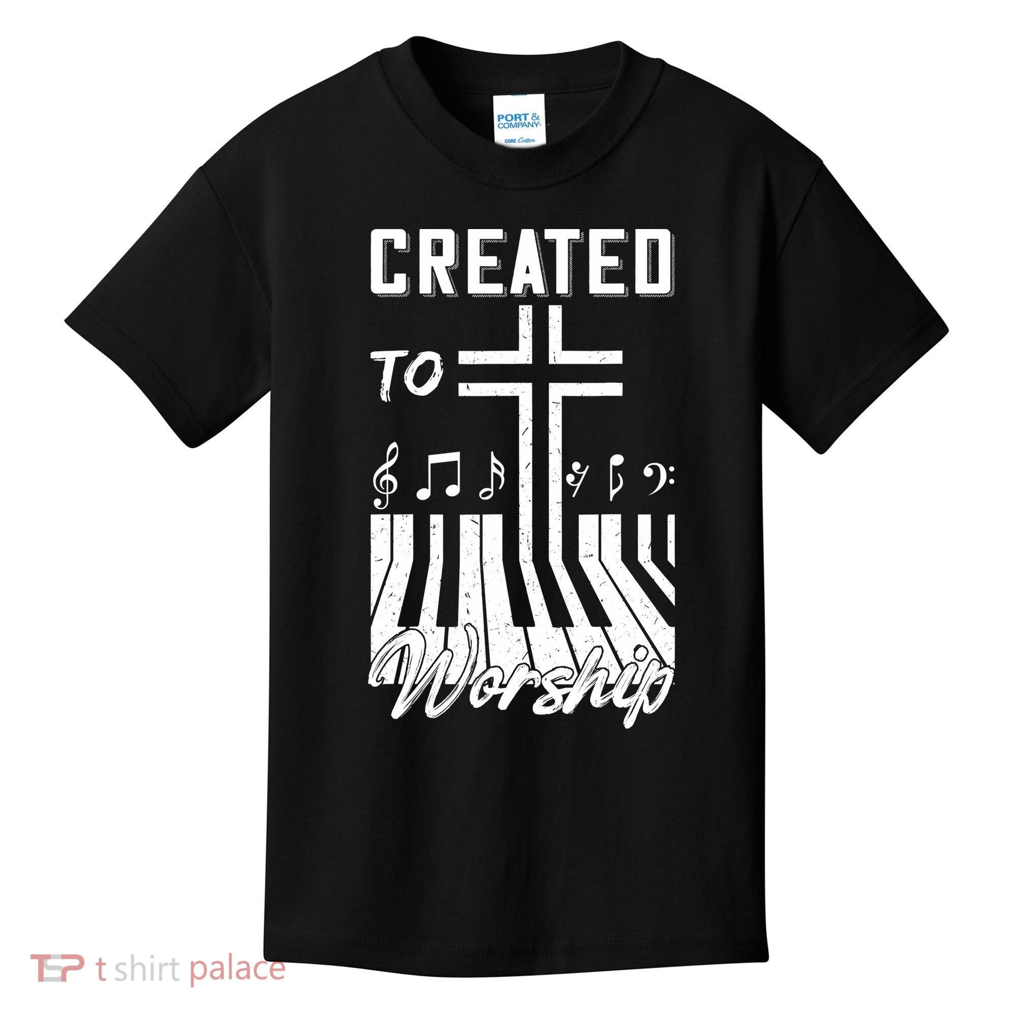 Created To Worship Funny Christian Pianist Kids T-Shirt