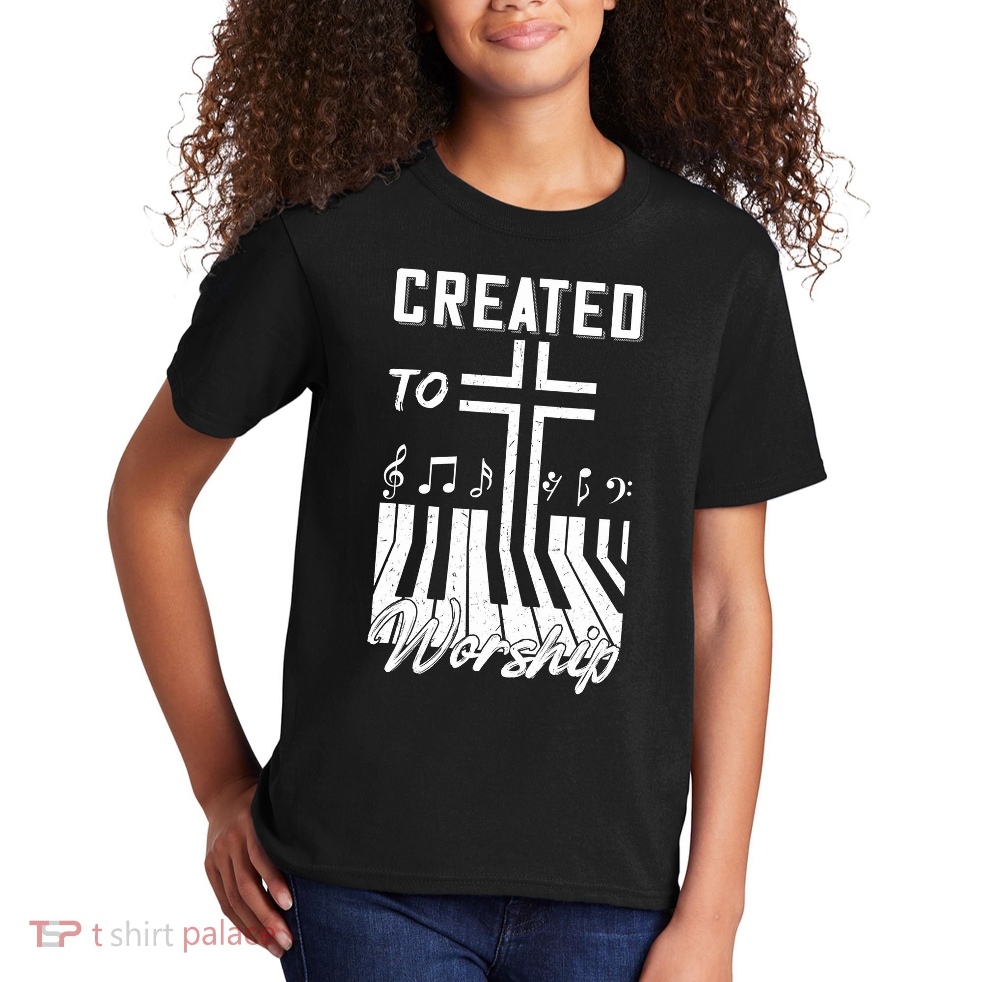 Created To Worship Funny Christian Pianist Kids T-Shirt