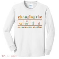 Changing The World One Phoneme At A Time Kindergarten Teacher Kids Long Sleeve Shirt thumb 0