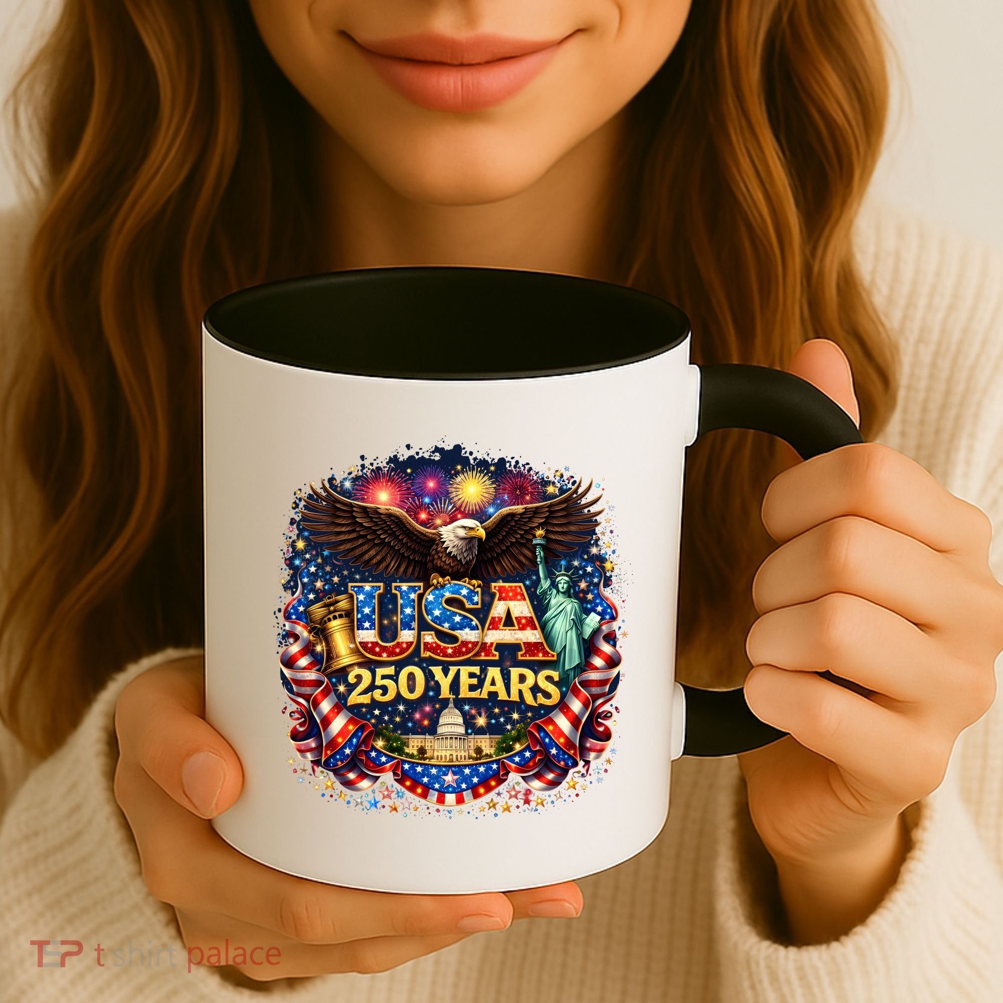 Celebrate USA 250 Years White House Eagle Fireworks Coffee Mug