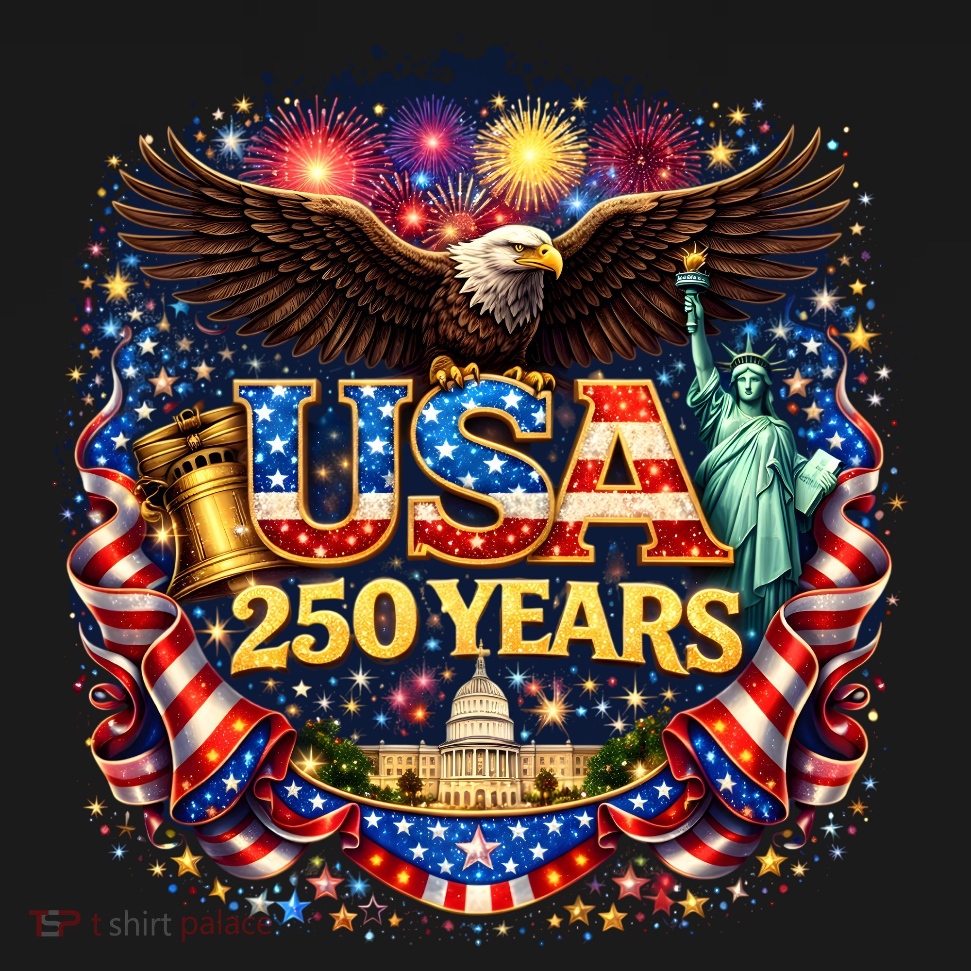 Celebrate USA 250 Years White House Eagle Fireworks Ornament
