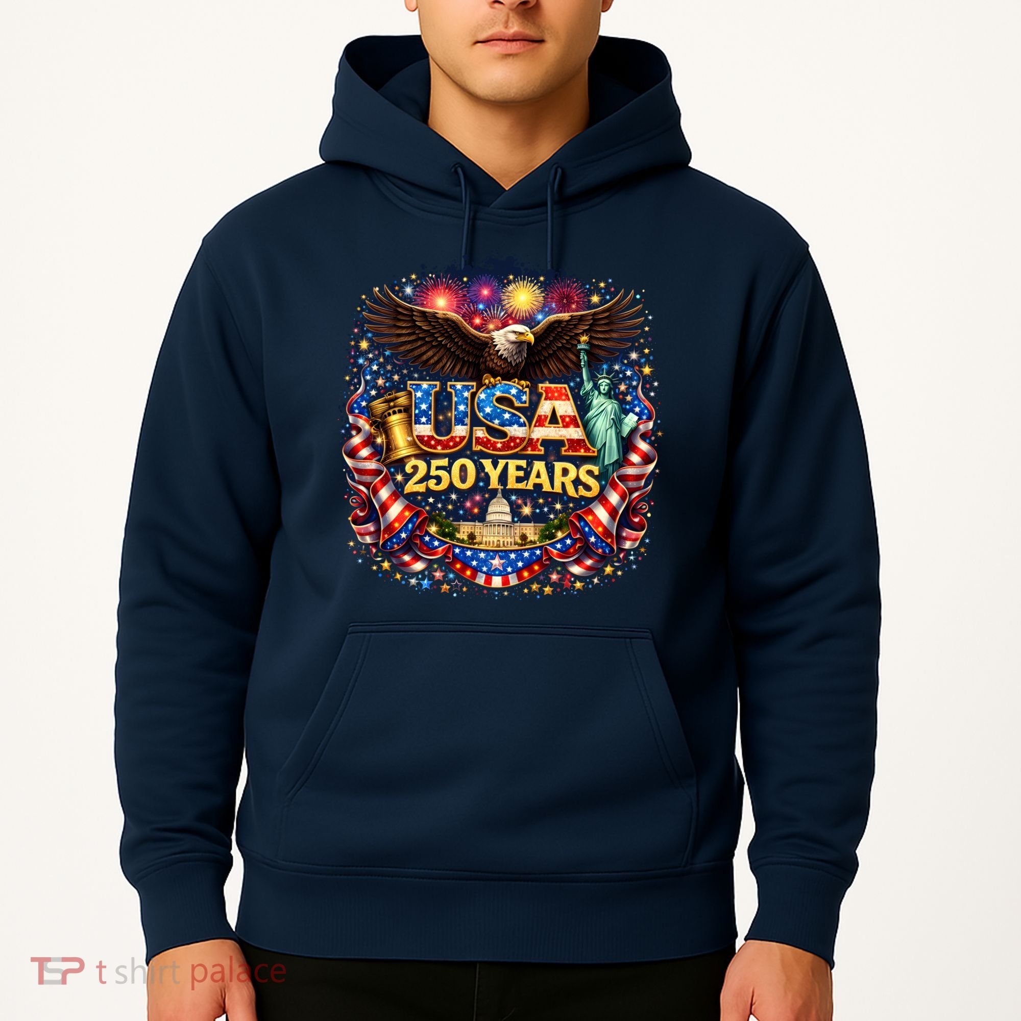 Celebrate USA 250 Years White House Eagle Fireworks Hoodie