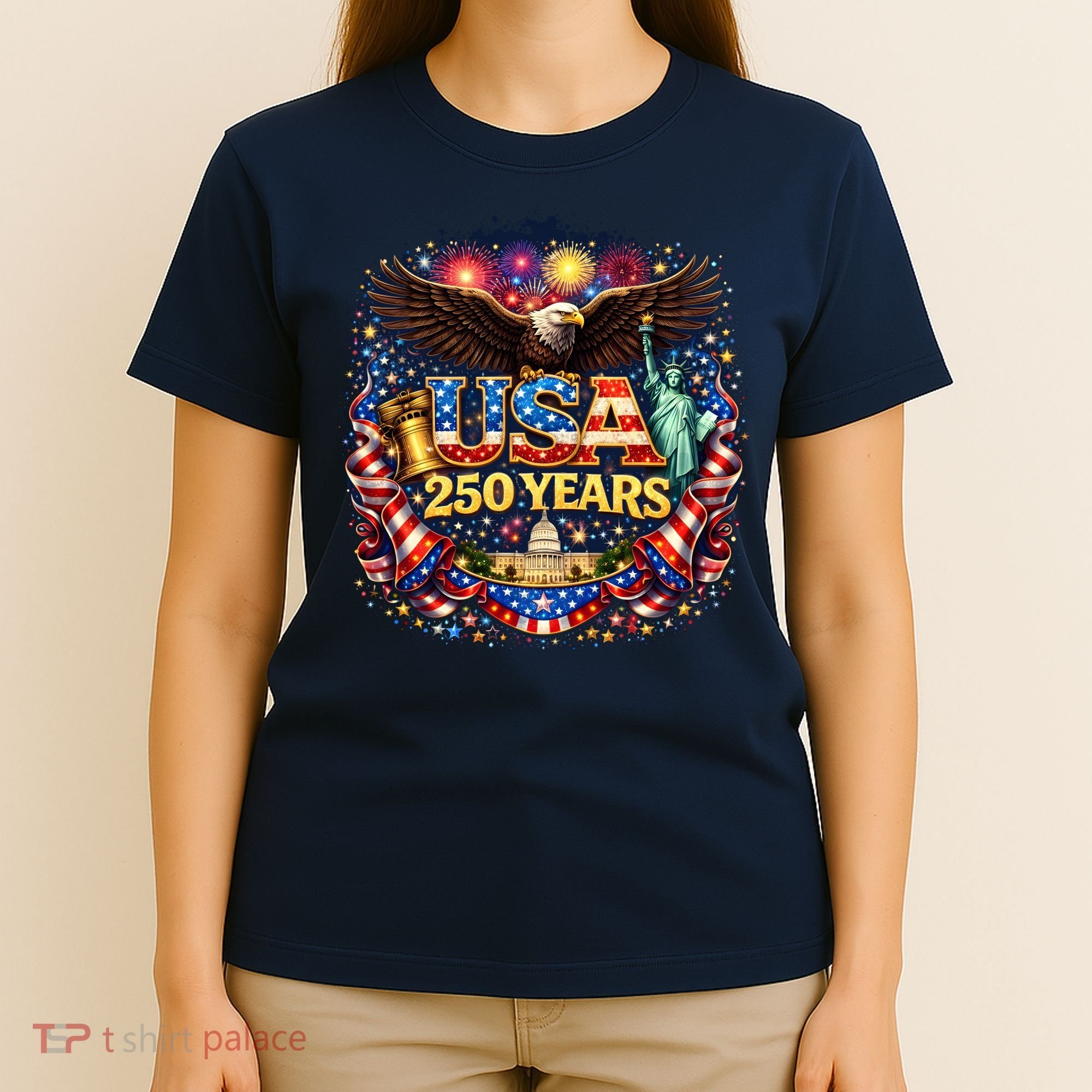 Celebrate USA 250 Years White House Eagle Fireworks T-Shirt