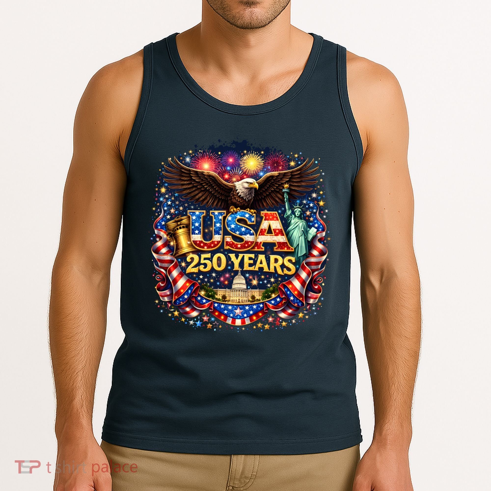 Celebrate USA 250 Years White House Eagle Fireworks Tank Top