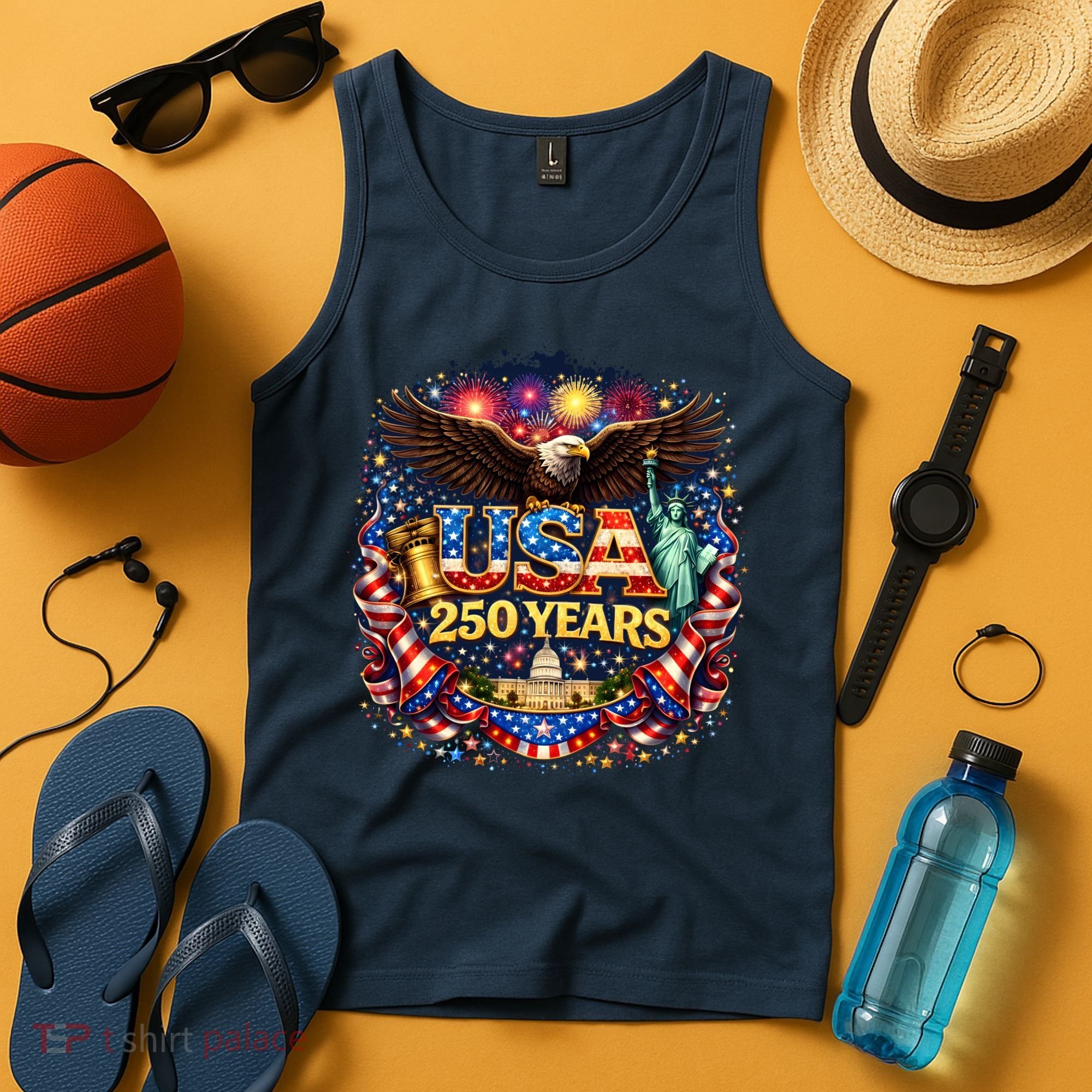 Celebrate USA 250 Years White House Eagle Fireworks Tank Top