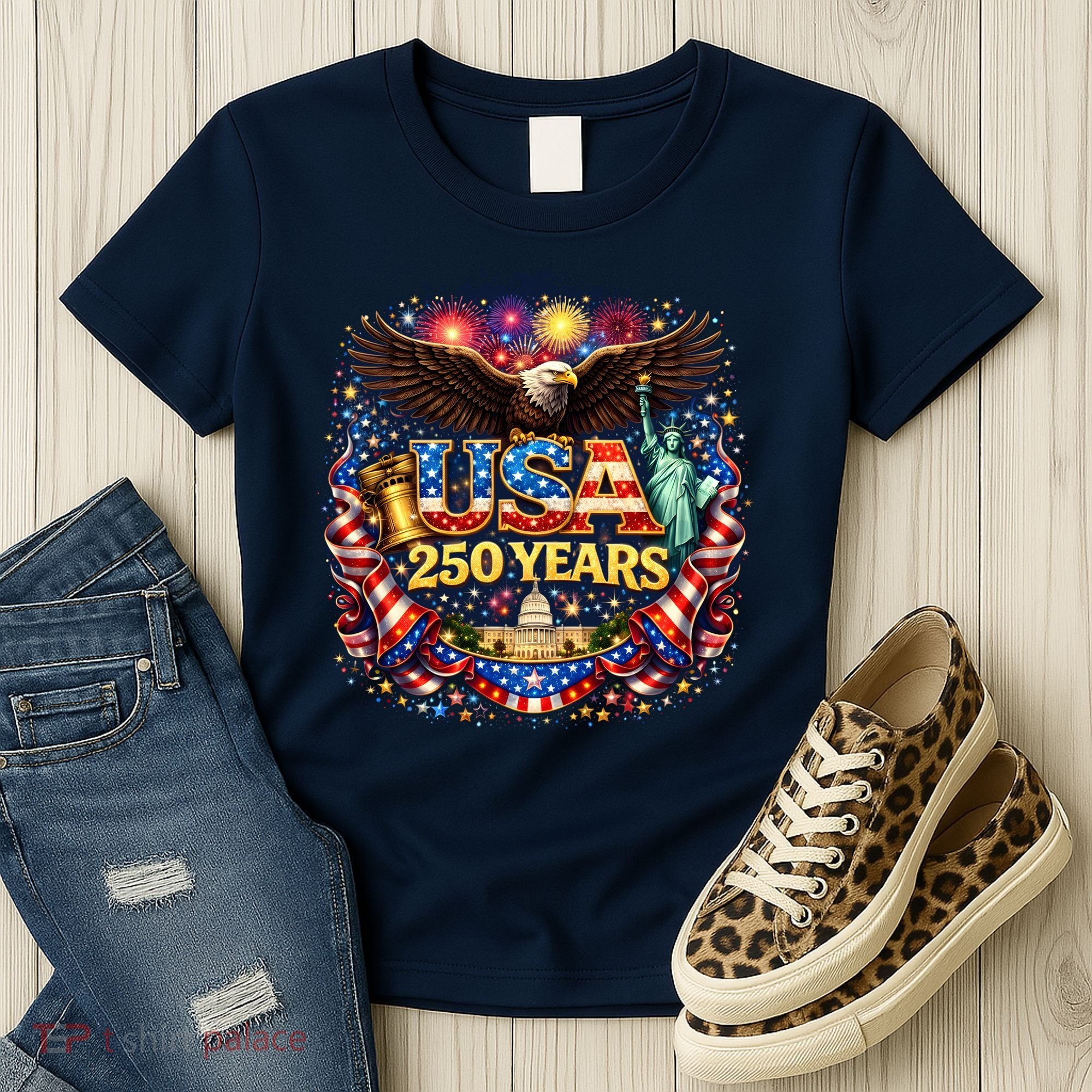 Celebrate USA 250 Years White House Eagle Fireworks Women's T-Shirt