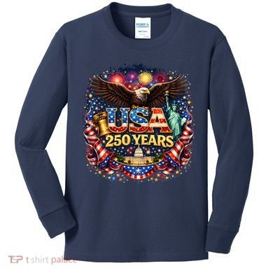 Celebrate USA 250 Years White House Eagle Fireworks Kids Long Sleeve Shirt