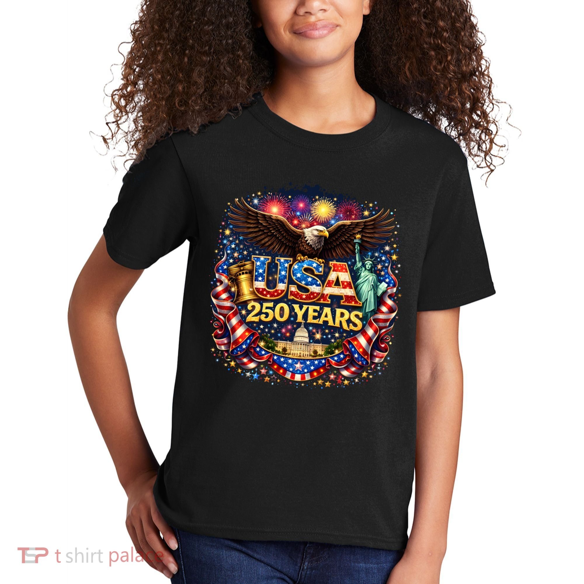 Celebrate USA 250 Years White House Eagle Fireworks Kids T-Shirt