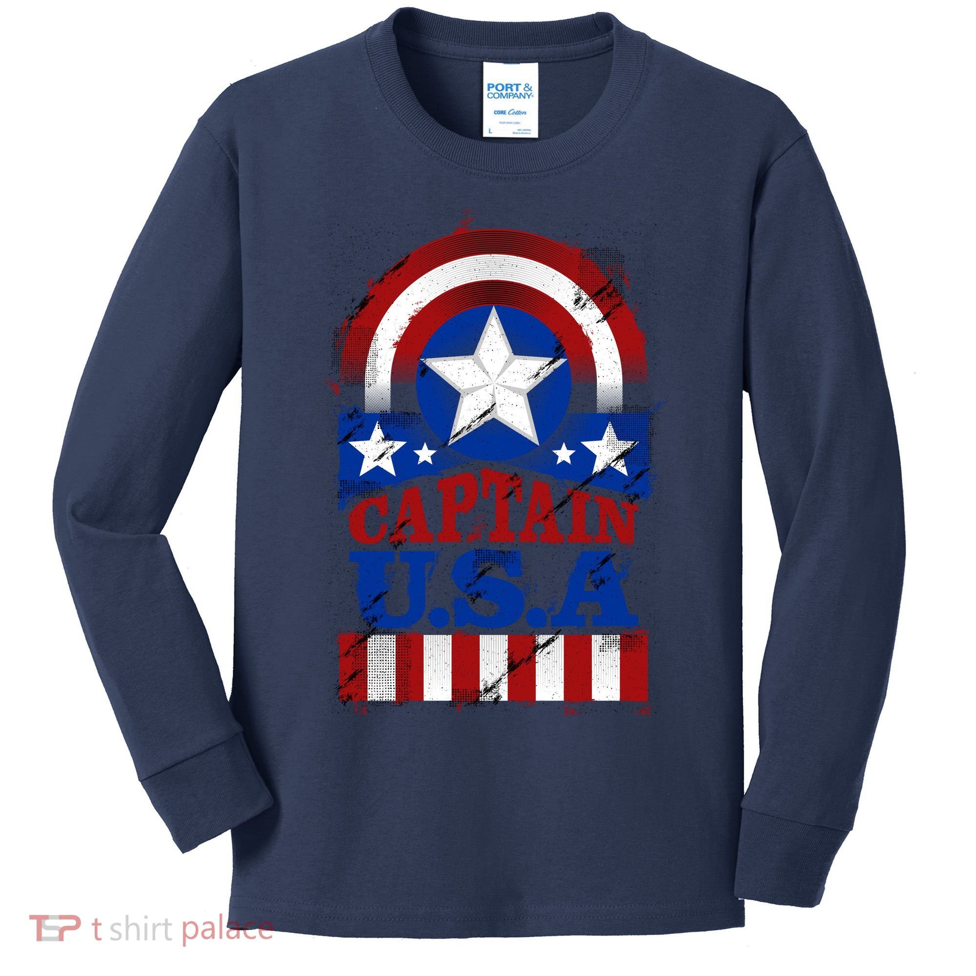 Captain USA American Flag Kids Long Sleeve Shirt