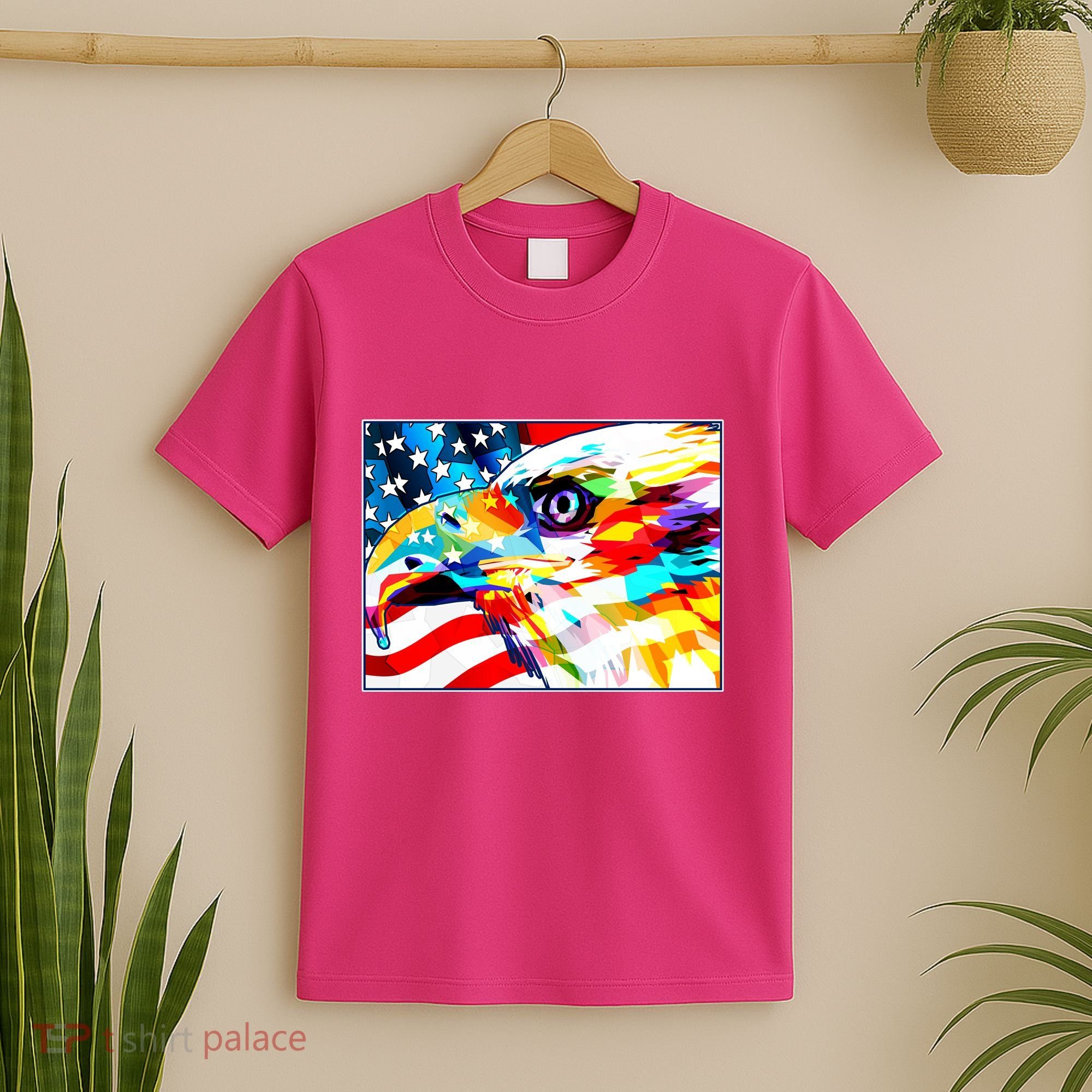 Colorful USA American Flag Eagle Head Pop Art T-Shirt