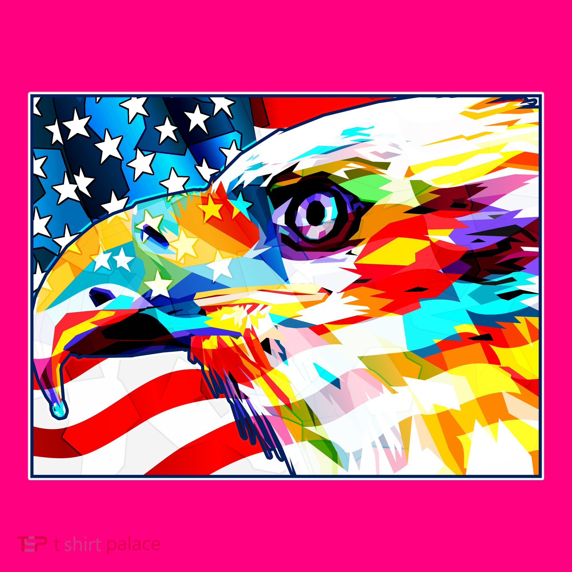Colorful USA American Flag Eagle Head Pop Art T-Shirt