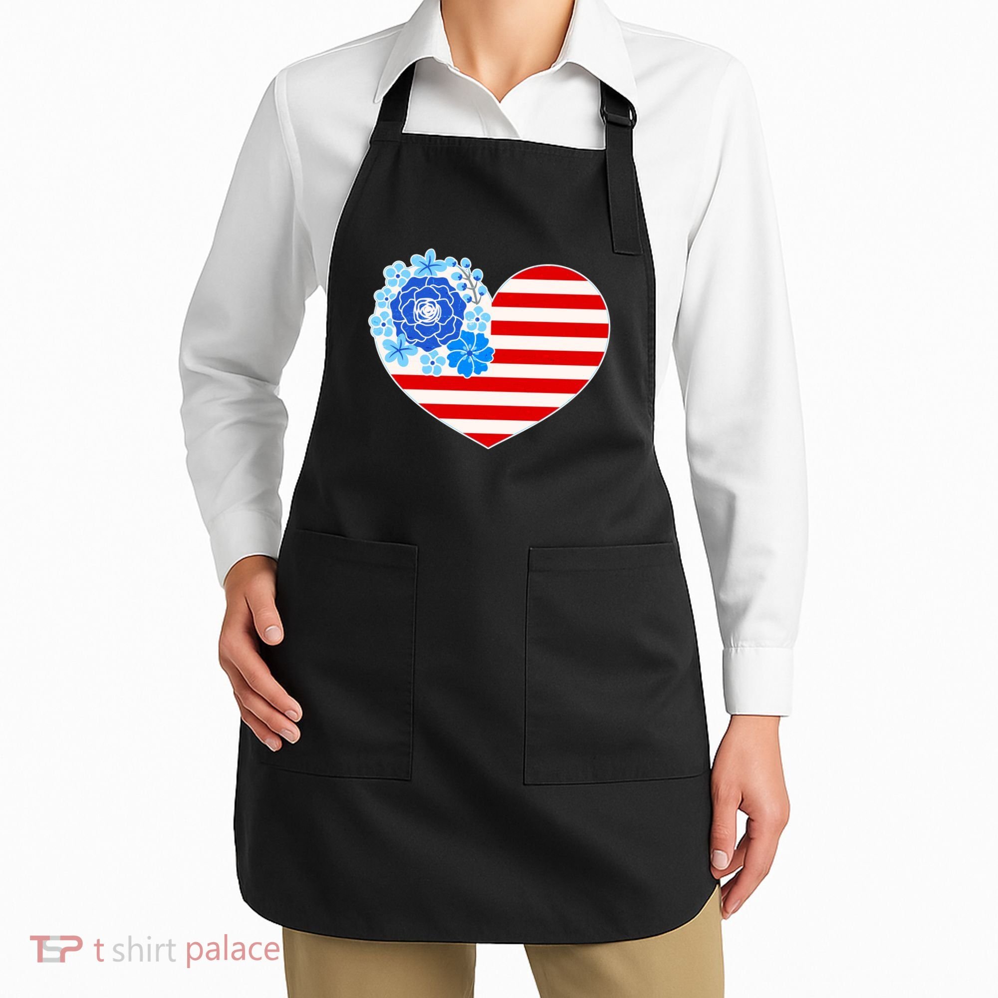 Cute USA American Flag Flower Heart Apron
