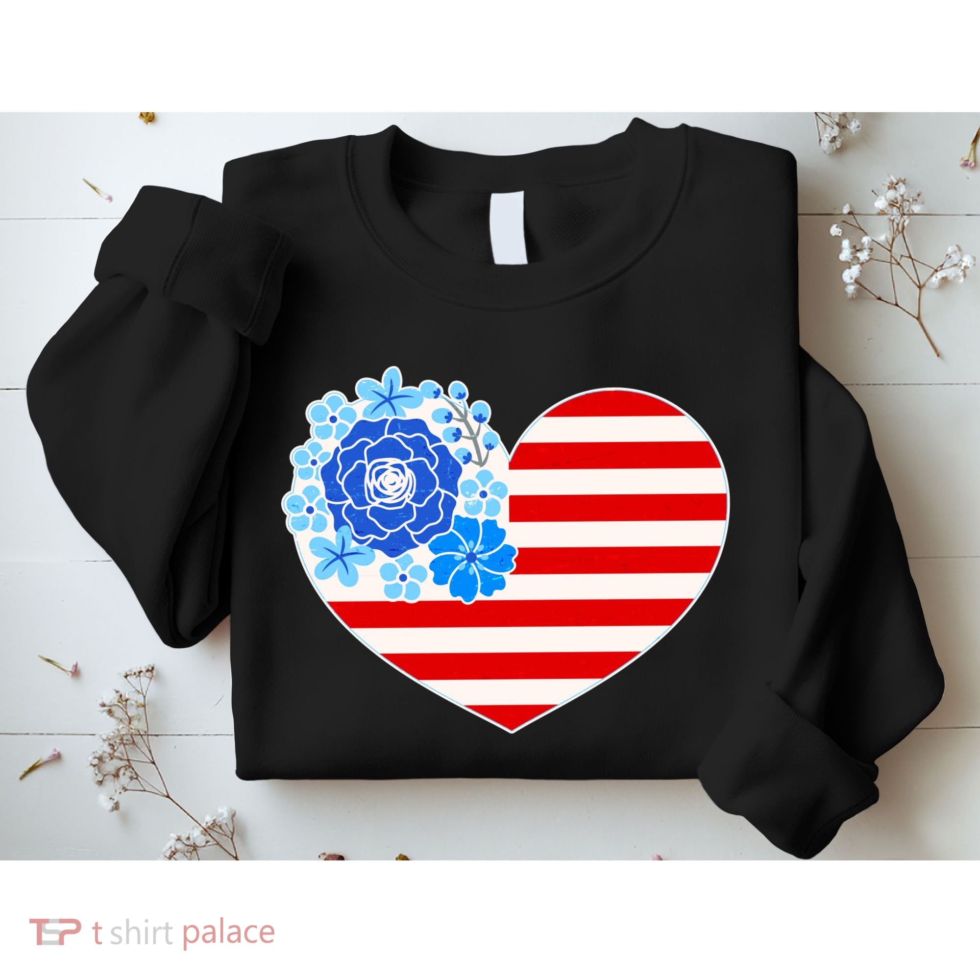 Cute USA American Flag Flower Heart Sweatshirt