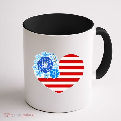 Cute USA American Flag Flower Heart Coffee Mug back