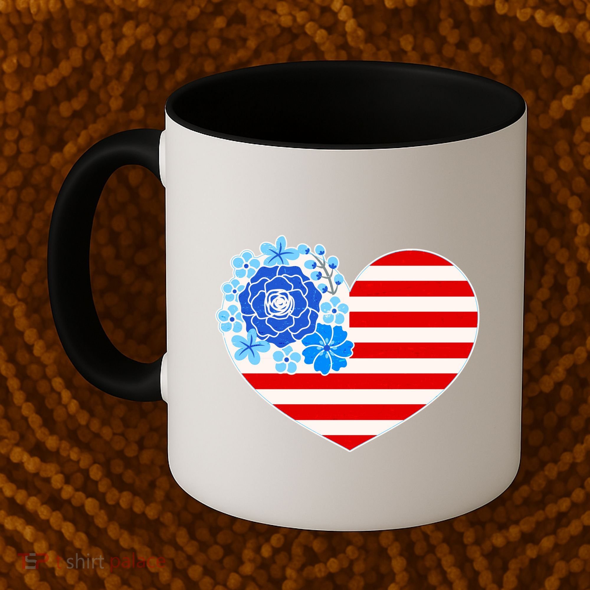 Cute USA American Flag Flower Heart Coffee Mug
