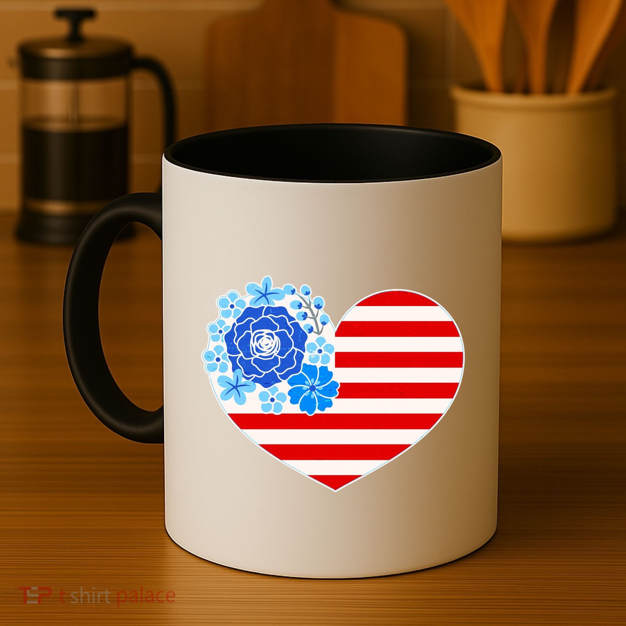 Cute USA American Flag Flower Heart Coffee Mug