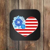 Cute USA American Flag Flower Heart Coaster thumb 0
