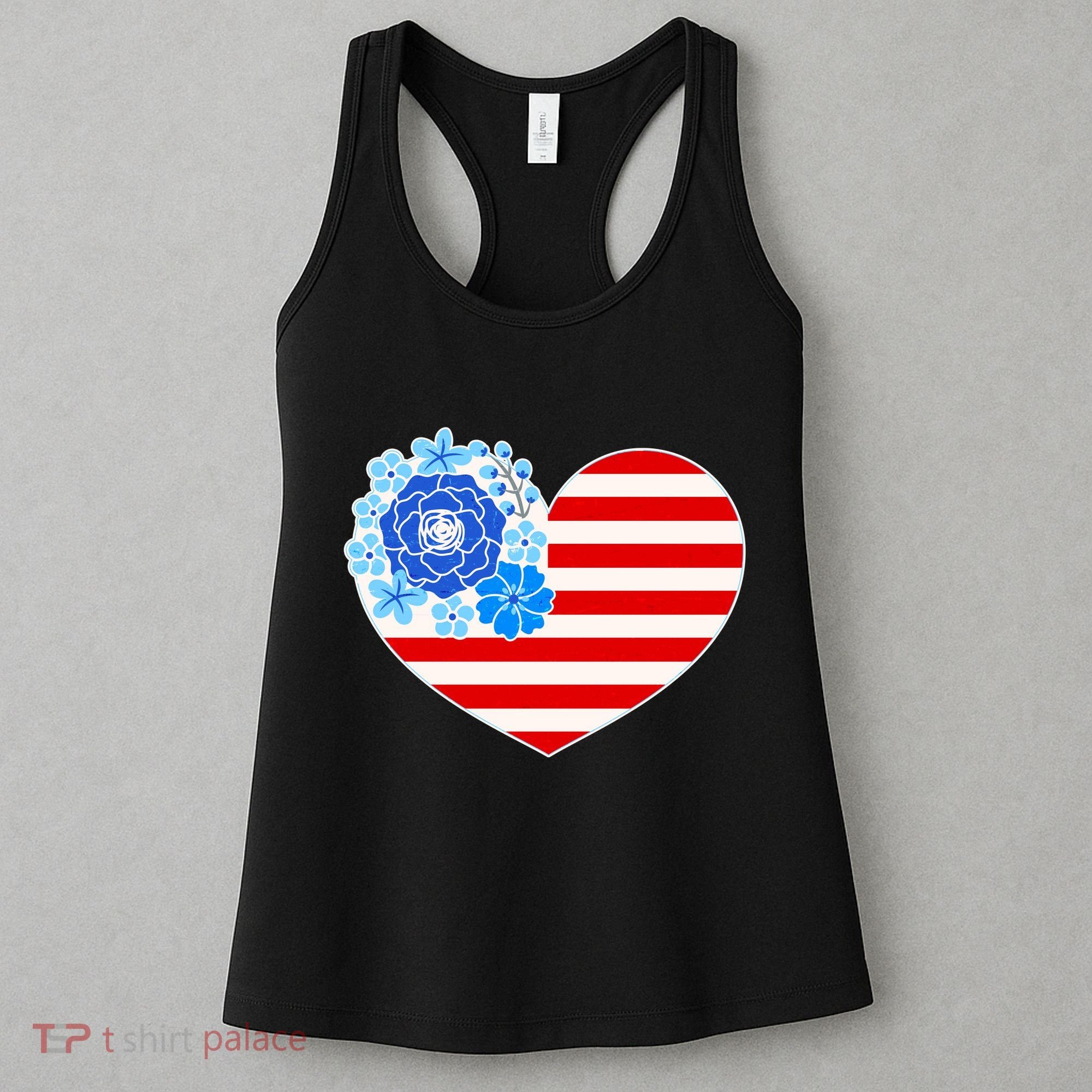 Cute USA American Flag Flower Heart Women's Tank Top