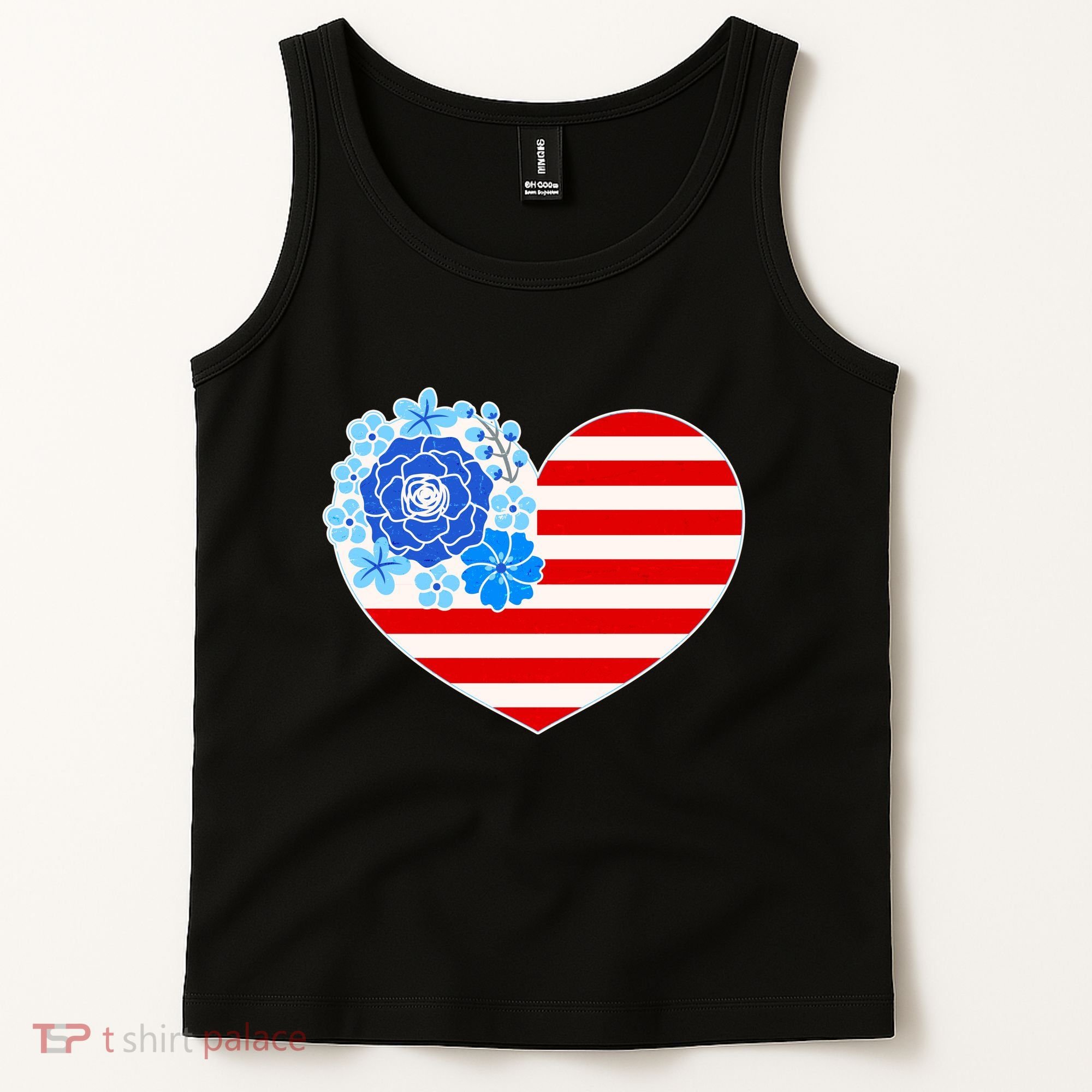 Cute USA American Flag Flower Heart Tank Top