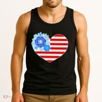Cute USA American Flag Flower Heart Tank Top thumb 3