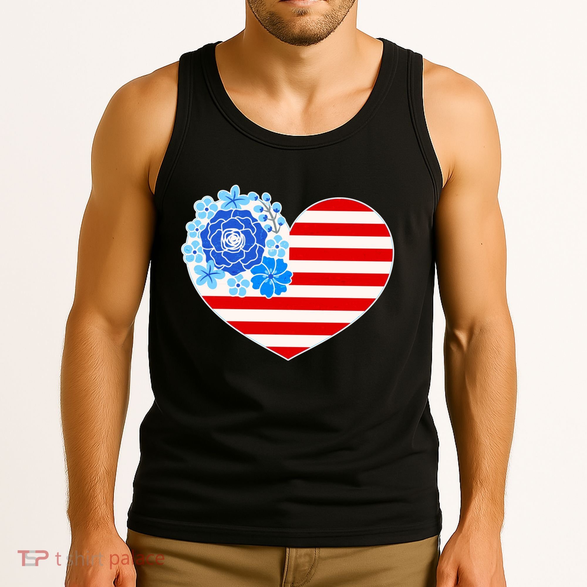 Cute USA American Flag Flower Heart Tank Top