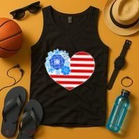 Cute USA American Flag Flower Heart Tank Top thumb 4